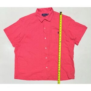 Polo Ralph Lauren Pink Classic Fit Short Sleeve‎ Button Down Shirt Mens XL Linen